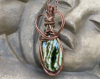 Wire Wrapped pendant of Chrome Chalcedony.
