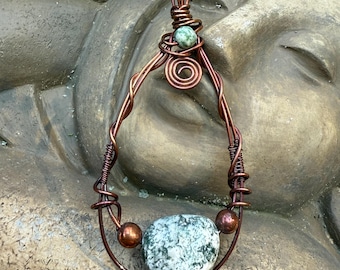 Wire Wrapped Tree Agate Pendant: Antique Copper Chain