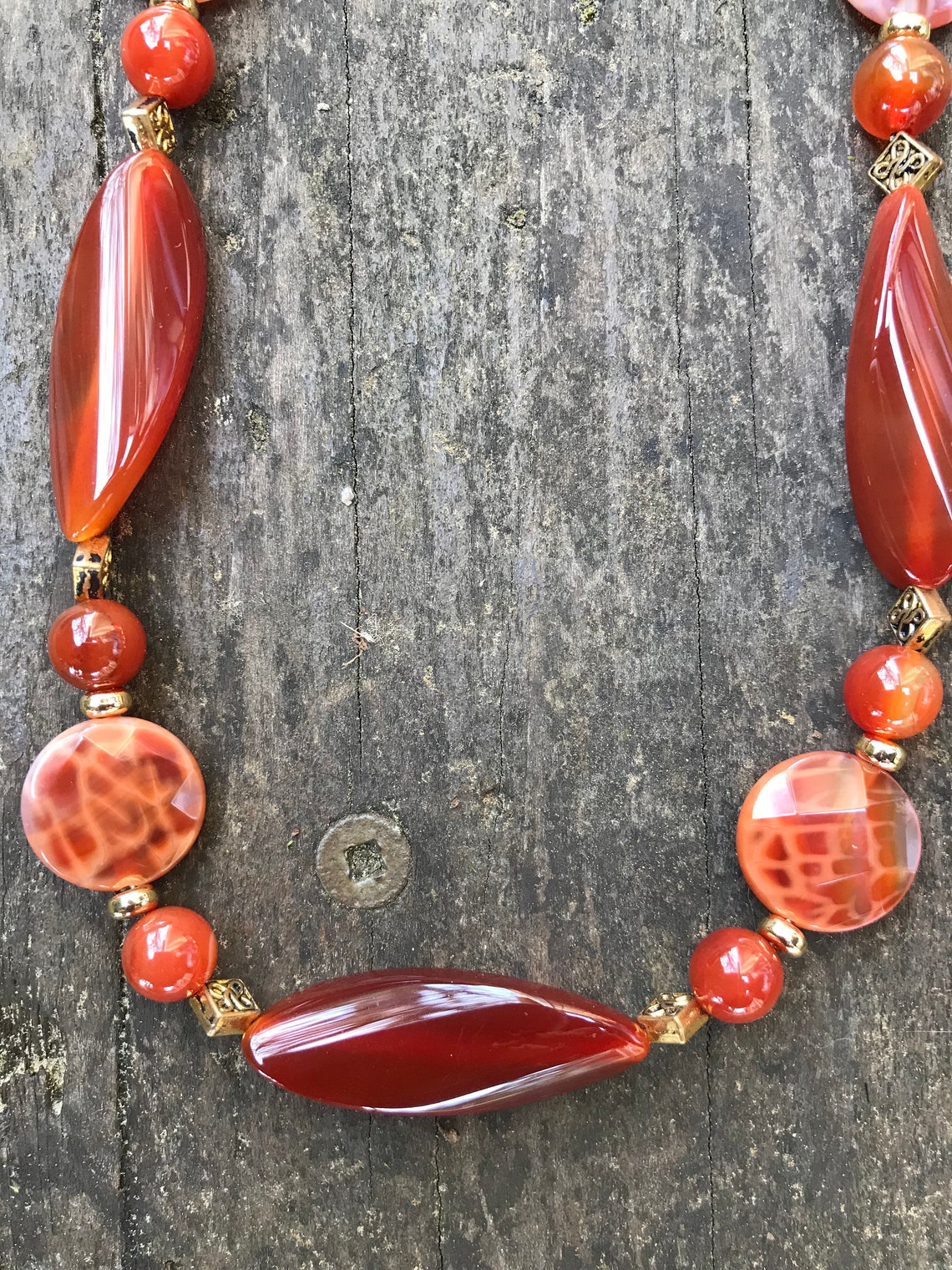 Carnelian and Fire Agate necklace fun shaped Carnelian beads. | Etsy