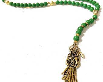 Acrylic Holy Death's Necklace, Rosary Style. Collar de la Santa Muerte de acrilico Estilo Rosario. Grim Reaper Y Style Necklace.