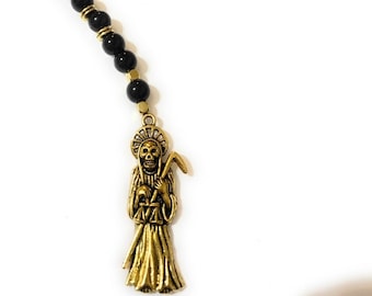 Acrylic Holy Death's Necklace, Rosary Style. Collar de la Santa Muerte de acrilico Estilo Rosario. Grim Reaper Y Style Necklace.