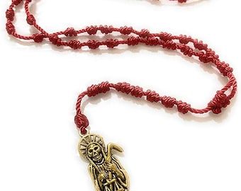 Red Santa Muerte thread rosary Unisex