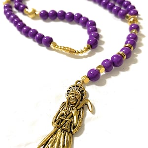 Acrylic Holy Death's Necklace, Rosary Style. Collar de la Santa Muerte de acrilico Estilo Rosario. Grim Reaper Y Style Necklace.