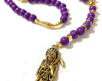 Acrylic Holy Death's Necklace, Rosary Style. Collar de la Santa Muerte de acrilico Estilo Rosario. Grim Reaper Y Style Necklace.