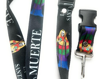 Red Santa Muerte Keychain Lanyard unisex