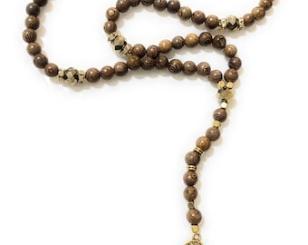 Wooden Holy Death's Necklace, Rosary Style. Collar de la Santa Muerte de madera Estilo Rosario. Grim Reaper Y Style Necklace.