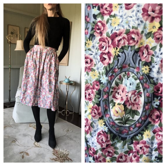 Pastel Skirt, Peasant Skirt, Floral Skirt, 80s Ski