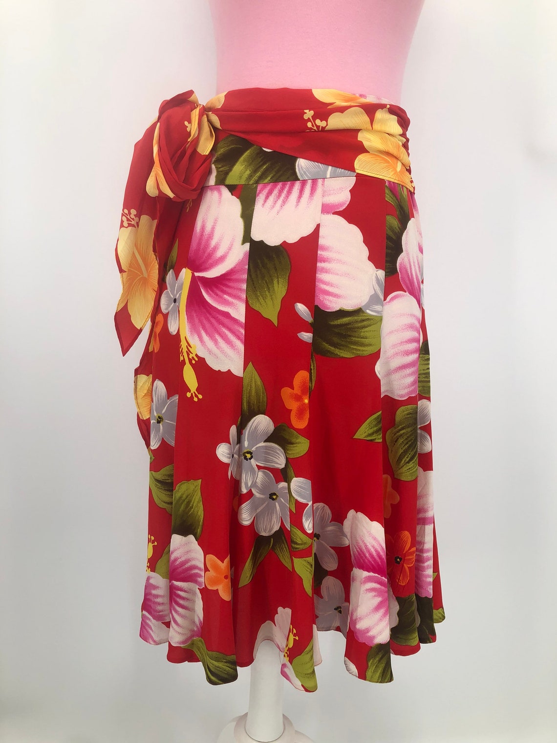 Hawaiian Skirt Silk Skirt Tropical Dress Hawaiian Dress Etsy Polska