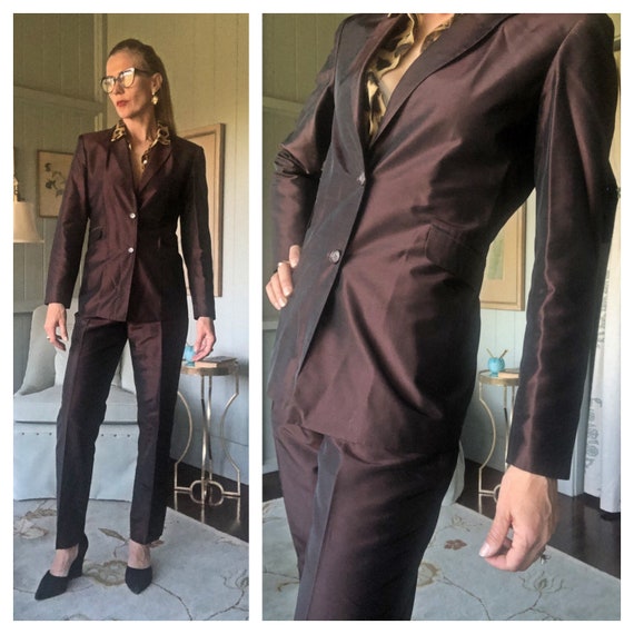 Silk Suit, Pantsuit, 80s Suit, Womens Tuxedo , Sil