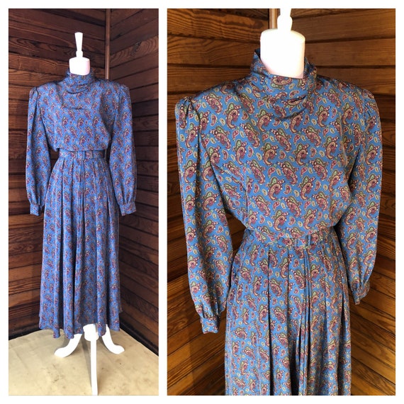 Floral Midi Dress, Paisley Dress, 80s Dress, 40s … - image 1
