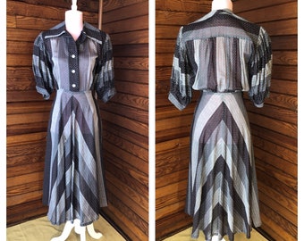 50 Dress, Day Dress, 1950s Dress, 50s Black Dress, Shirt Waist Dress, Swiss Dot Dress, Whimsigoth | Small