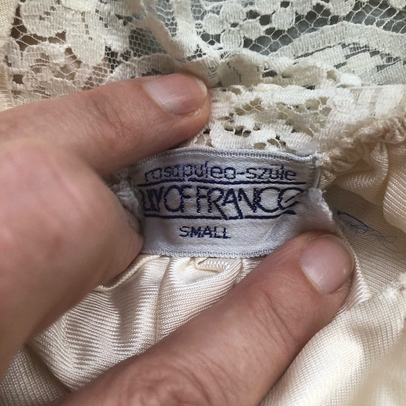 Lily of France Silky Rayon Nylon Cream Ivory White Lace Negligee Nightgown Nightie Small