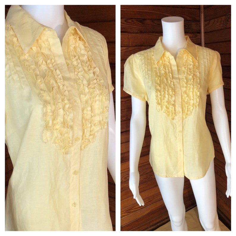 Linen Blouse, Linen Top, Vintage Linen, Vintage Cotton Blouse, Linen Shirt, Brooks Brothers Medium image 1