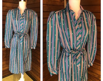 70s Dress, Shirt Dress, 1970s Dress, Wrap Dress, 70s Midi Dress, Day Dress, Midi Dress, Modest Dress | Small