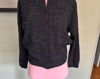 50s Sweater, Beaded Sweater, 50s Cardigan, 1950s Beaded Sweater, Angora Sweater, Rockabilly, Pin-Up Girl | Small