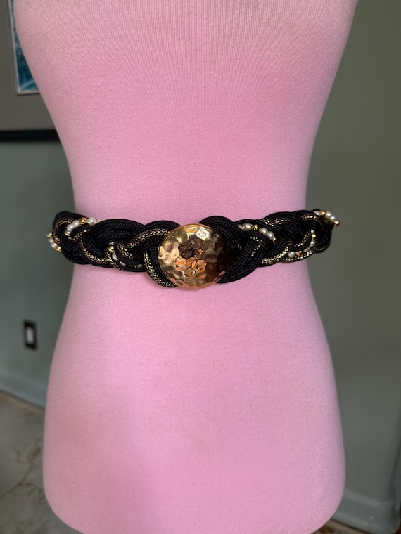 Vintage Pink Black and Gold belt Intricate Vintage Black & Gold Beads Buckle with Bright Pink  main image 2
