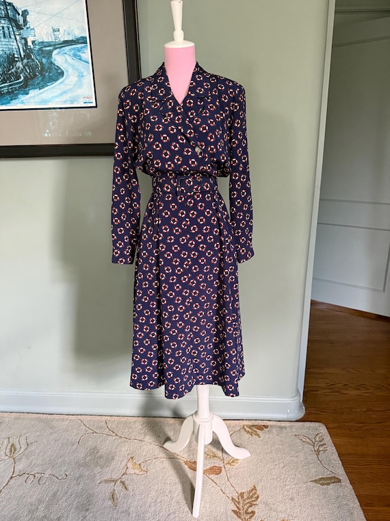 Vintage Shirt Dress, 80s Dress, Sailor Dress, Midi Dress, Day Dress, Modest Dress, Vintage Talbots Dress | Small