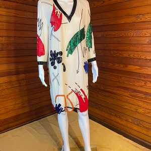 Cocktail Dress, Silk Dress, Silk Gown, Beaded Dress, Disco Dress, Sequin Dress, 80s Party Dress, Prom Dress, Laurence Kazan | Medium