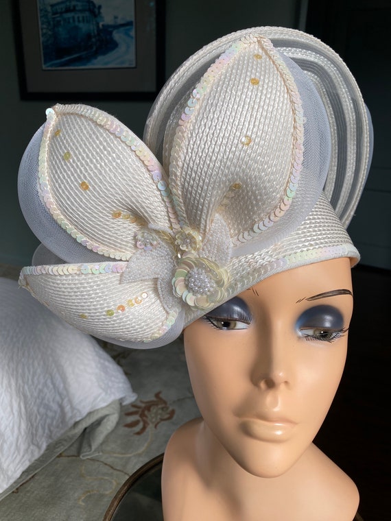 Vintage Hat, Straw Hat, Picture Hat, White Hat, W… - image 2