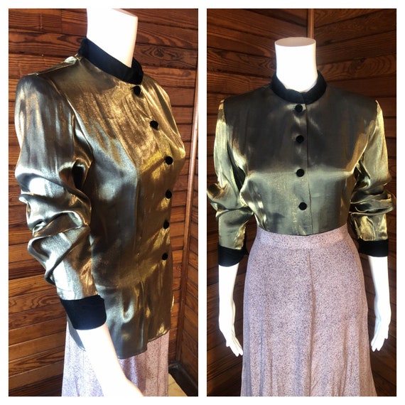 Satin Blouse, Gold Lame’ Blouse, Satin Shirt, Gold