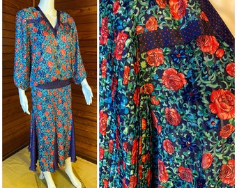 Diane Freis, vestido de los años 80, vestido Paisley, vestido de Diane Freis, hombreras, vestido floral de los años 80 / Talla única