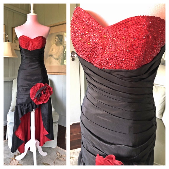 80s Prom Dress, Strapless Prom Dress, 80s Ruffle D