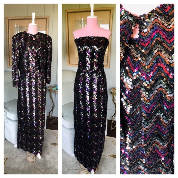 Sequin Dress, 80s Prom Dress, Sequin Maxi Dress, B