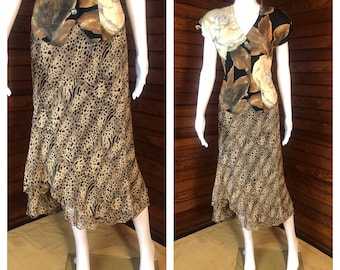 Leopard Skirt, Silk Skirt, Silk Chiffon Skirt, Animal Print Skirt, Silk Dress, Animal Print Dress, Bias Cut Skirt, Adrian Papell | Large