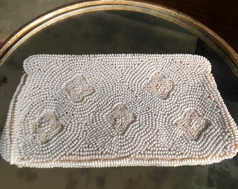 Vintage Beaded Bag, Bridal Purse, 40s Clutch, Bridal Clutch, Evening Bag, Beaded Purse, White Beaded Clutch, White Bridal Purse