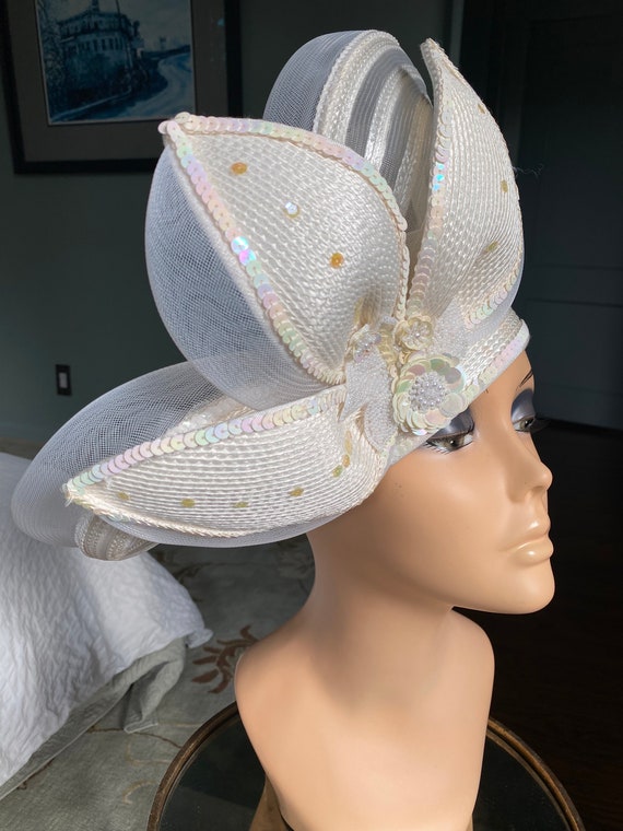 Vintage Hat, Straw Hat, Picture Hat, White Hat, W… - image 3