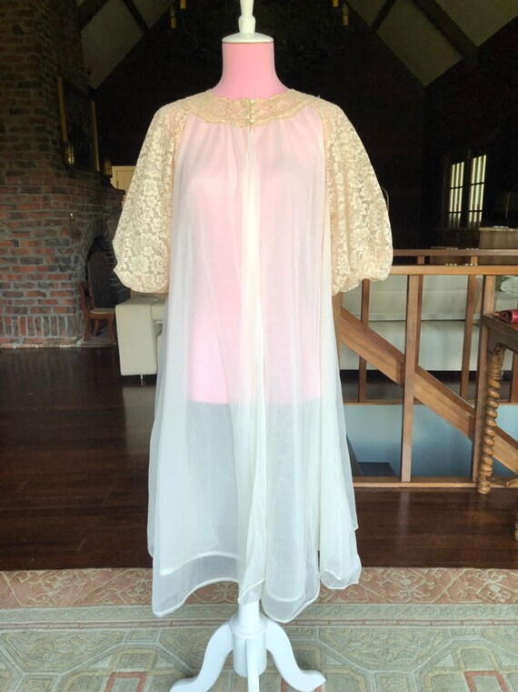 Peignoir, 50s Peignoir, Dressing Gown, Nylon Nigh… - image 3