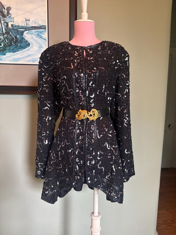 Beaded Jacket, Beaded Cardigan, Sequin Jacket, Sequin Cardigan, Evening Jacket, Silk Jacket | L