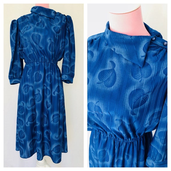 SALE! Vintage 80's Blue Floral Puff Sleeved Dress
