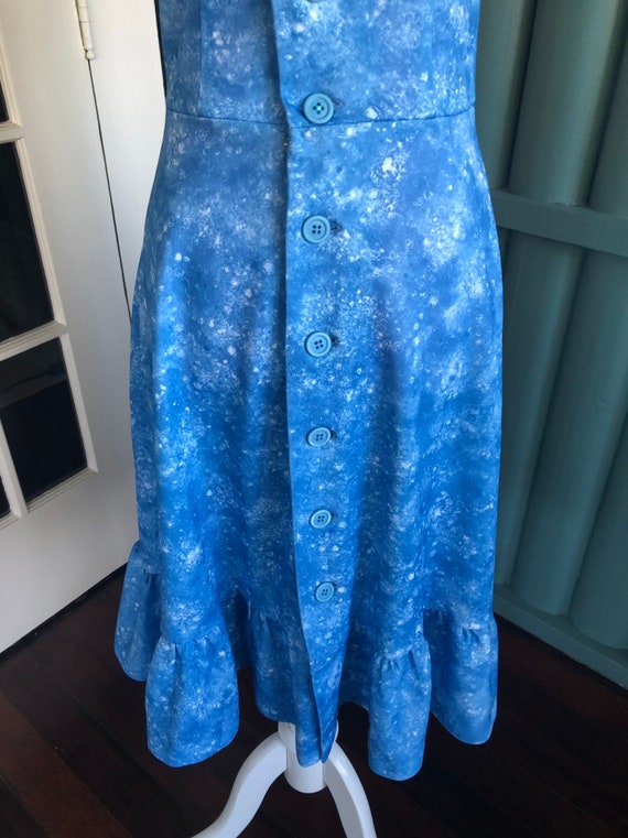 Vintage 70s Light Blue Sun Dress Flate Skirt Apro… - image 9