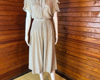 Silk Dress, Vintage Midi Dress, Albert Nippon Dress, 80s Silk Dress, Vintage Pant Suit, 80s Gauchos, Vintage Silk Dress | Small