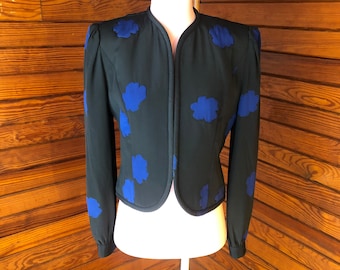Jaqueta Cropped, Jaqueta de Seda, Jaqueta de Seda dos anos 80, Blazer de Seda dos anos 80, Blazer dos anos 80, Blusa de Seda, Top de Seda | Pequeno