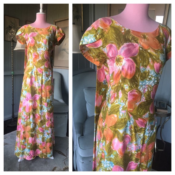Hawaiian Dress, 60s Dress, Tiki, Mod Dress | Small