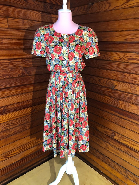 Floral Midi Dress, Vintage Midi Dress, French Dre… - image 2