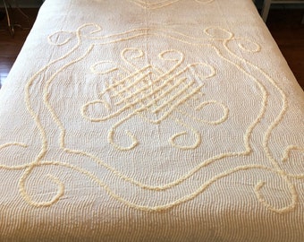 Chenille Bedspread, Queen Chenille Bedspread, Art Deco Chenille, 50s Blanket, 40s Blanket, 50s Bedspread, 40s Bedspread, Vintage Blanket