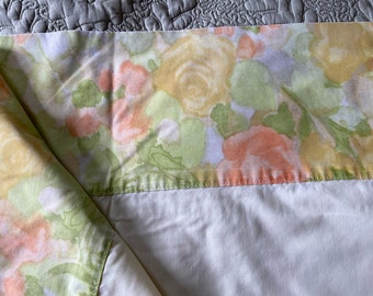 Vintage Flat Sheet, Vintage Cotton Sheet, Vintage Floral Sheets, Cottagecore, Vintage Cannon Sheet, 70s Sheet, 60s, 70s Bed Linens | Queen