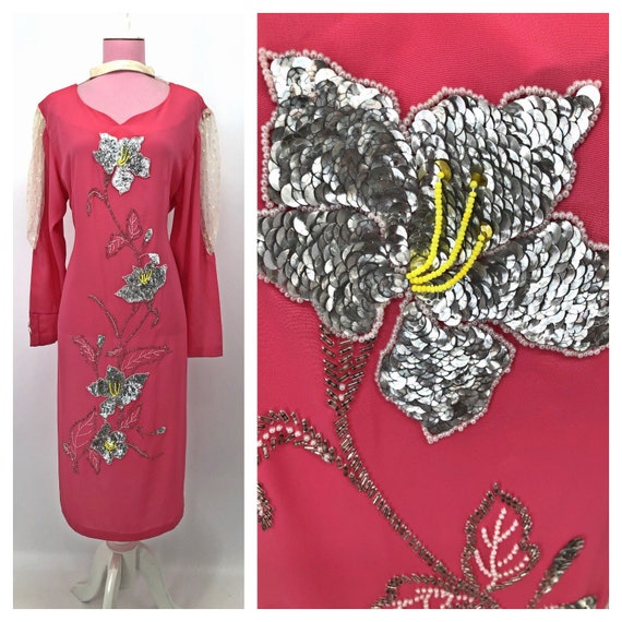 Sequin Dress, 80s Prom Dress, 80s Cocktail Dress,… - image 1