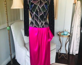 Vintage Evening Gown, Sequin Dress, Silk Dress, Party Dress| Small/Medium