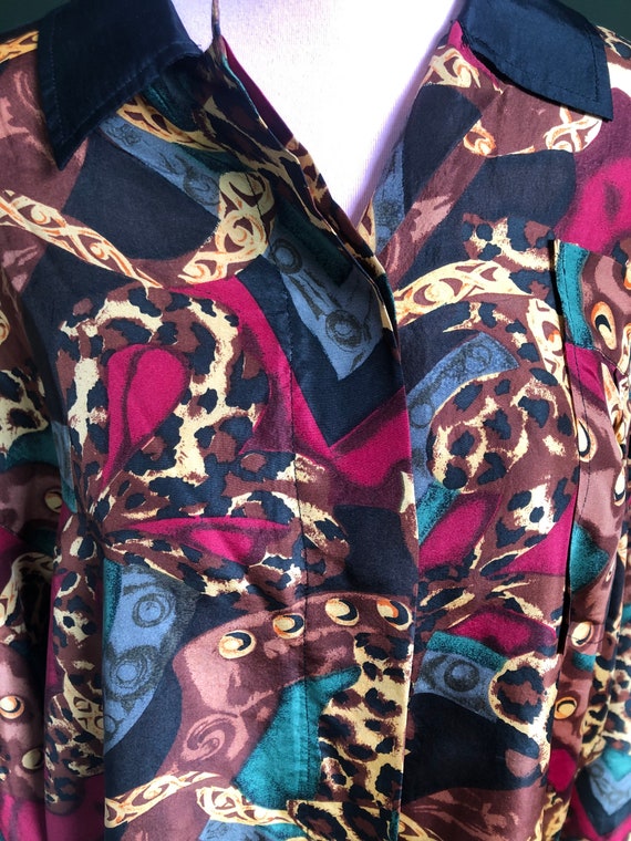 Silk Blouse, Satin Blouse, Leopard Print Blouse, … - image 3