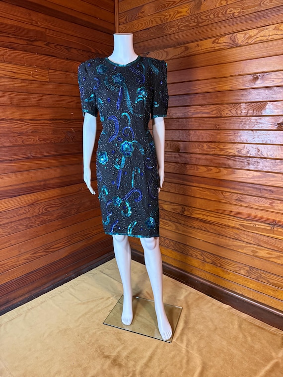 Cocktail Dress, Silk Dress, Sequin Dress, Beaded Dress, Disco Dress, Sequin  Dress, 80s Party Dress, 40s Dress | Medium Large