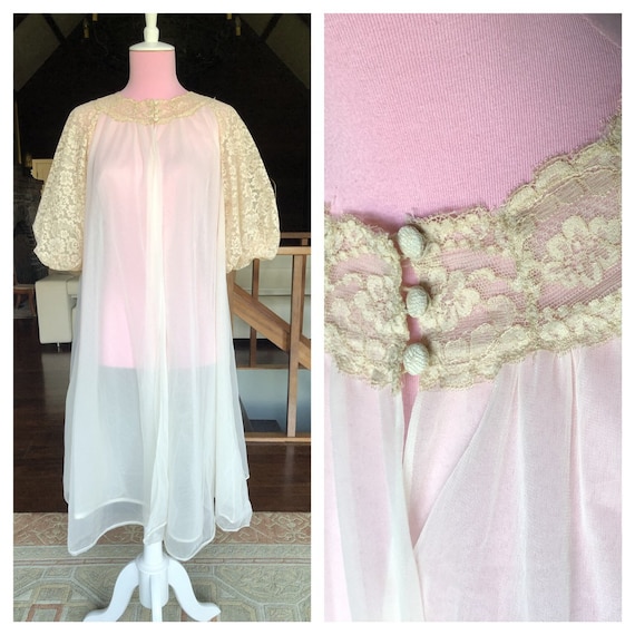 Peignoir, 50s Peignoir, Dressing Gown, Nylon Nigh… - image 1