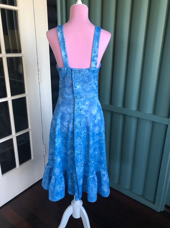 Vintage 70s Light Blue Sun Dress Flate Skirt Apro… - image 6