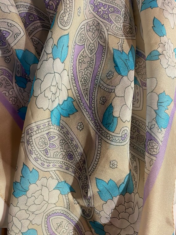 Silk Scarf, Purple Silk Scarf, 50s Silk Scarf, Mi… - image 3