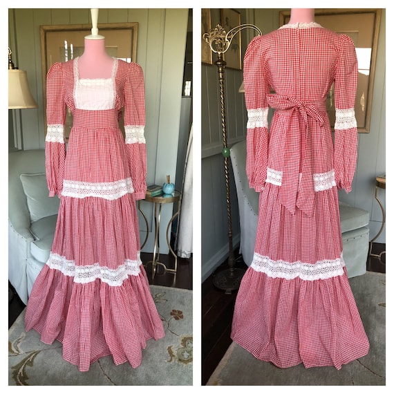 Gunne Sax Dress, Gingham Dress, 70s Prairie Dress,