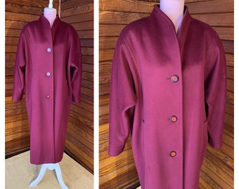 Wool Coat, Vintage Wool Coat, Oversized Overcoat, Vintage Overcoat, 80s Overcoat, Wool Overcoat, Red Overcoat | Medium/One Size