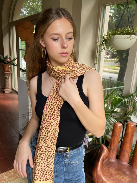 Silk Scarf, Silk Shawl, Large Silk Scarf, Paisley Silk Scarf, 80s Silk Scarf, Designer Silk Scarf, Calvin Klein Silk Scarf View 6